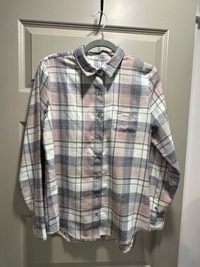 Kuhl Women's Button Down Plaid Shirt — Cream, Gray, Brown